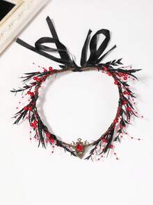 1pc Halloween Dark Festival Exaggerated New Style Vintage Artificial Flower Wreath With Forehead Pendant Headpiece Decoration - 58949 - View 4