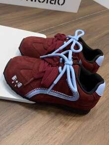 Vintage Red & White Color Block Toddler Athletic Shoes, Non-Slip Soft Sole Hook & Loop Kids Walking Training Shoes - Red - View 2