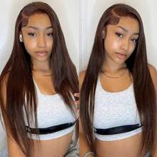 Dollface Human Hair Wig, Straight Lace Front, 13x4/13x6, HD 180 Density Transparent Mesh, Chocolate Brown #4, Free Line, 18-36 Inches, Pre-Plucked Hairline With Baby Hairs, Custom Cut, Soft Texture - S4 - View 4