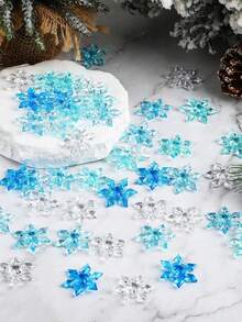 100pcs Winter Acrylic Snowflake Vase Fillers 3D Blue Translucent | Christmas Pendant Beads, DIY Vase Filler Crafts, Christmas Party Tabletop Scatter Decor, Party Wedding Craft Decoration - 100 Pcs - View 3