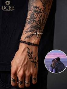 Customized Couple Projection Bracelet, Stainless Steel Cuban Link Projection Photo Bracelet, Personalized Colorful Photo Projection Jewelry, Memorial Photo Bracelet, Gift For Boyfriend, Father's Day Customized Gift - Round Cuban Chain 18+5cm - View 3