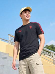 Adidas Men's MUFC OG TEE Short Sleeve Knit Collarless T-Shirt TKY9471 - Black - View 2