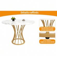 Dining Table Set (5 Pieces), Dining Table Set With 4 Chairs, Modern Kitchen Table Set, Round Kitchen Table With 80 Cm Diameter, Gold Metal Legs, White Marble Tabletop, Grey Velvet Dining Chairs - Multicolor - View 2