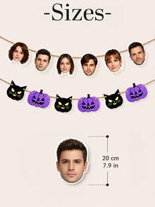 Custom Halloween Photo Banner, Spooky Personalized Face Garland For Party Backdrop & Wall Decor, Pumpkin Cat Bunting, Customized Picture Holiday Party Sign, Customizable Halloween Room Decor Gift, Garden, Living Room Decoration, Gifts For Friends - Style a - View 2