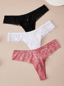 3 Paket Celana Dalam Thong Wanita Berhiaskan Renda dengan Berbagai Warna - MultiWarna - View 2
