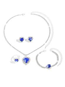 Baolan Love Rhinestone Jewelry Set, Deep And Eye-Catching, Suitable For Dinner Parties, Themed Dances, Anniversary Parties - Silver Blue Jewelry Set - View 8