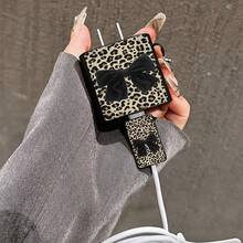 3pcs Leopard Butterfly Pattern Cable Protector And Charger Head Set, Compatible With IPhone 20W/18W Charger - Multicolor - View 3
