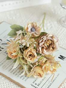 1pc Artificial Rose, Chrysanthemum, Hydrangea Silk Flower Bouquet, Suitable For Home Decor, Kitchen Decor, Autumn Decor, Outdoor Decor, Table Decor, Wedding Decor, Artificial Plants, Women's Gift, Back To School Season - Yellow - View 8