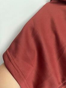 Women's Elegant Long Sleeve Solid Color Dress With Collar, Cinched Waist, And Zipper, Autumn/Winter Party Spring Brown - Brown - View 8