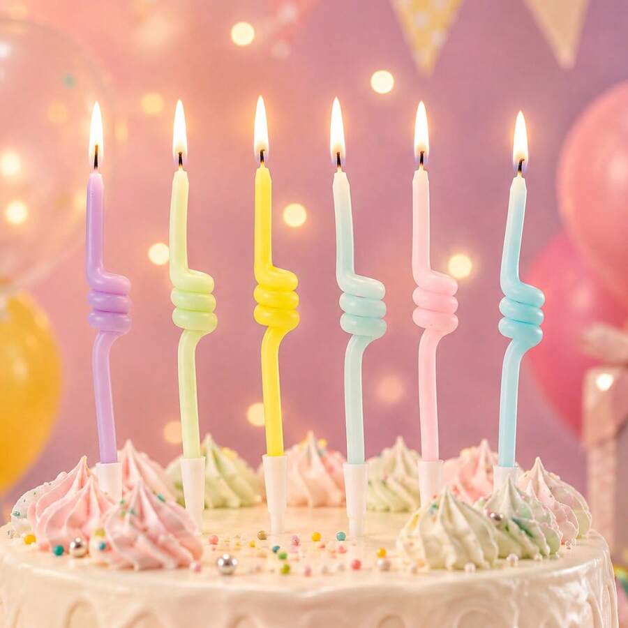 HIBIRTH 6pcs Creative Candy Color Thumb Up Rotating Candles, Happy Birthday Cake Decoration Candles, Party Celebration Wishing Baking Plug-In