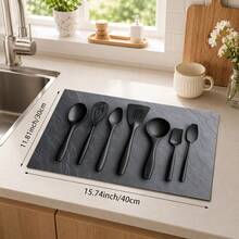 1pc Dark Gray Stone Pattern Table Mat, Modern Minimalist Flexible Material Rectangular Tabletop Protector, Faux Marble Texture Design, Stain-Resistant Scratch-Resistant Multi-Functional Mat, Suitable For Kitchen Stove, Countertop, Dining Table And Daily Home Use, All-Season - Multicolor - View 12