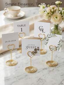 1/10pcs Stainless Steel Table Number Holder, Gold Reusable Table Card Holder, Essential For Weddings, Conference Rooms, Restaurants, Home Photo Clips, Desktop Decor Card Holder Storage Rack And Christmas Gift Events - Multiple Styles - View 2