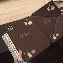 Ins風極簡棕色小狗頭圖案平板保護殼，3合1可拆卸磁吸殼，適用Apple Pro 2025新機、10代/7代/8代/9代、Air 7/6/8/Pro 12.9，附筆槽，防震耐用，11代(A16)、Pro 13/Mini 7/6及其他機型，720°自由旋轉橫向/縱向支架，11吋女孩平板保護套，適合工作、旅行與日常使用 - 棕色 - 查看 7