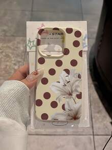 1pc Fashion Polka Dot Watercolor Lily & Lychee Texture Phone Case, Compatible With IPhone 11/12/13/14/15/16/17 Pro/ProMax/Plus All Models, Galaxy Universal Full Coverage Anti-Drop TPU Soft Shell, Gentle Girl Texture Protective Cover, Versatile For Commute, Perfect Holiday Gift - Beige - View 6