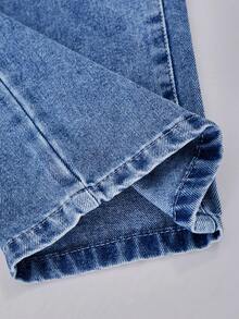Boys' Fashion Sand-Washed Casual Wide Leg Loose Blue Denim Jeans, Suitable For Back To School And Streetwear - Blue - View 6