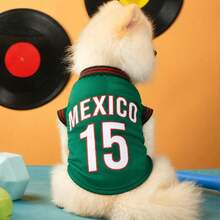 Mexico National Football Team Style Pet Jersey, Dog T-Shirt, Number 15, Striped Design, English Number Print, Suitable For All Dog Breeds, Perfect For Halloween, Christmas And Birthday Costumes - Green - View 8