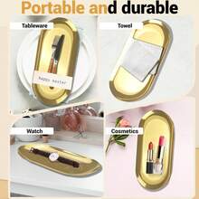 Oval Metal Tray (Gold), Christmas Gold Serving Platter, Fruit Plate, Dessert Plate, Snack Plate, Salad Plate, Cake Plate, Suitable For Restaurant, Kitchen, Dining Table, Christmas - Gold - View 10