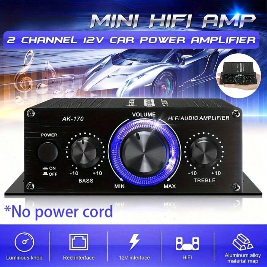 Amplifier Daya Mini Dua Saluran 12V untuk RV, Amplifier Audio Kompak, Cocok untuk RV, Mobil, Sistem Audio Rumah, Amplifier HiFi Portabel, Peningkat Audio Mobil untuk Speaker RV, Ukuran Kecil dengan Casing Aluminium Tahan Lama, Pemasangan Mudah