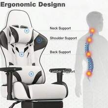 Devoko Gunji Massage Video Game Chair For Adults With Footrest, PU Leather Computer Desk Chair, Adjustable Backrest, High Back Support, Home Office Chair With Headrest And Lumbar Support - White - View 6
