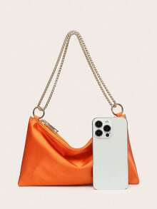 Women's Silk Satin Chain Crossbody Shoulder Bag, Fashionable, Lightweight, Compact, Suitable For Parties And Outings. - Orange - View 3