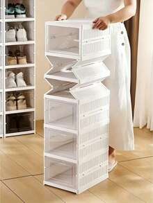 Foldable 6‑Layer Shoe Box Storage Cabinet, No Assembly Required, Transparent Visible Dust‑Proof Design, Large‑Capacity, Foldable For Slim‑Profile Storage, Stable And Space‑Saving, For Home Shoe Storage. - Multicolor - View 10