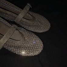 Women's Taupe Mary Jane Ballet Flats, Rhinestone Hollow Mesh Upper, Round Toe, Adjustable Side Buckle Strap, Textured Trim - Grey - View 7