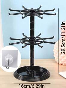 16-Hook Rotating Storage Rack, Adjustable Bottom Spacing. Can Be Used As A Key Rack/Display Rack For Storing Keys, Glasses, Or As A Desktop Jewelry Rack With Tray For Storing Necklaces - Multicolor - View 14