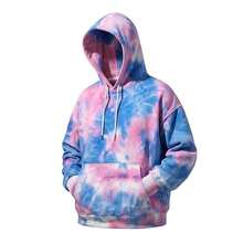 Women's Tie-Dye Loose Fit Hooded Sweatshirt, Casual Long Sleeve Drawstring Sweatshirt With Kangaroo Pocket - Pink - View 2