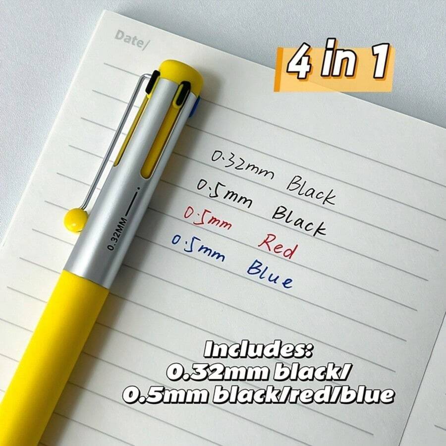1 buah Pulpen Zanshi 4-in-1 Hitam Biru Merah Netral 0.5mm 0.32mm Dapat Ditarik Cepat Kering Menulis Halus Untuk Pelajar dan Kantor - MultiWarna - View 1