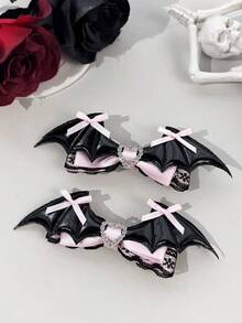 1pc Dark Sweet Cool Subculture Bat Wing Bow Hair Clip With Exquisite Heart Rhinestone Decor, Niche Headpiece For Halloween Party Atmosphere, Suitable For Holiday Styling, Travel, Photography, Daily Outfit Matching And Multiple Style Looks - Multicolor - View 5