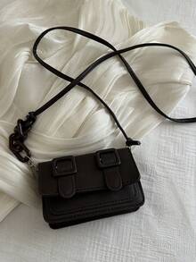 Mini bolso bandolera para lápiz labial con cadena decorativa de acrílico - Marrón - Ver 3