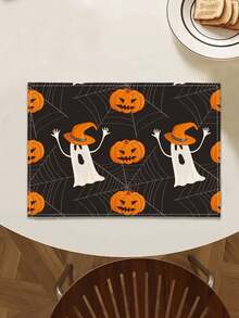 1pc Halloween Pattern Printed Linen Table Runner, Placemat, Suitable For Holiday, Party, Birthday, Dinner, Kitchen Dining Table Decoration, Shoe Cabinet Storage Cabinet Cover, All Season Room Decor, Home Textile Decoration Table Runner, Placemat - Multicolor - View 6