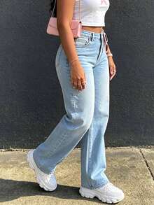 Boyfriend Style Straight Leg Jeans For Women - Blue - View 5