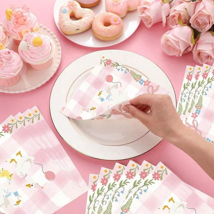 20/40/60pcs Goose Theme Party Napkins - One Silly Goose Birthday Party Decorations Disposable Paper Napkins For 1st Birthday BabyShower Decorations - Multicolor - View 1