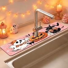 1pc Halloween Ghost Pumpkin Pattern Sink Faucet Absorbent Mat, Drainage Mat, Suitable For Kitchen, Bathroom Sink, Countertop, Drainage Mat, Diatomaceous Earth Material, Trimmable, Quick Dry Mat - Multicolor - View 2