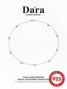 DARA S925 Sterling Silver Freshwater Pearl Necklace, 5-6mm White Pearls, Luxury Gift Box For Women - White - View 2