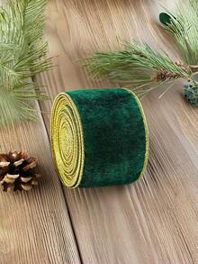 1pc Christmas Flocked Flocked Ribbon, Red & Green Dual Color Gold Edge Luxury Satin Fabric, Handmade DIY Bow Material, Christmas Gift Box & Flower Packaging, Christmas Tree Hanging Decor, Christmas & Halloween Party Scene Decoration Ribbon - A - View 9