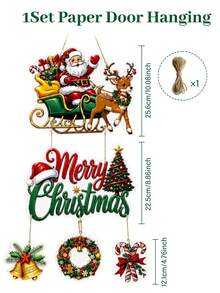1 Set Christmas Paper Door Hanging Decor, Santa Claus Chimney Blank Wreath Snowman Gingerbread Man Hanging Ornament, Christmas Decoration, Christmas Party Supplies, Christmas Wall Hanging Decor, Holiday Front Door Sign, Home Decor, Winter Decor, Christmas Decoration, Christmas Decoration - Multicolor - View 12