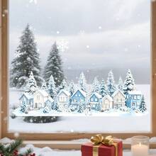 1pc Christmas Village Town Window Static Stickers, Winter Mini House Pine Tree Snowflake Scenery Design Reusable No Glue Removable Glass Decals For Home Store Cafe Front Door Xmas Winter Holiday Party Home Decorations. - Multicolor - View 9