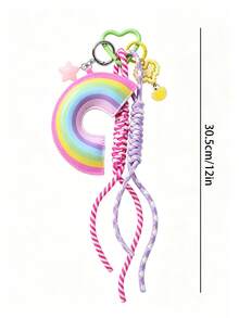 1pc New Exquisite Sweet Fashion Dopamine Leather Rainbow Heart Star Braided Rope DIY Keychain Bag Pendant - Multicolor - View 7