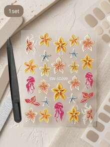 1 Set Deep Sea Jellyfish Ocean Flower Embossed Stickers, Jellyfish Starfish Floral Pattern, Raised Texture Premium Quality, Can Be Arranged Freely, DIY Your Own Exquisite Portable Accessory Appearance - Jellyfish Ocean Flower - View 6