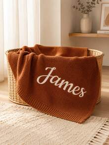1pc Customizable Embroidered Knitted Throw Blanket, Supports Custom Name Embroidery, 7 Colors Available, Structured Ribbed Edge, Suitable For Home Relaxation And Daily Home Use, Suitable For Family Members, Meaningful Holiday Celebration Gift Choice - Multicolor - View 8
