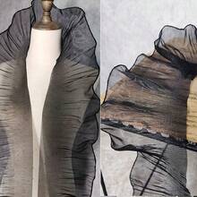 2 Yards Pleated Organza White Black Large Wave Ruffle Lace Trim - Black - View 2