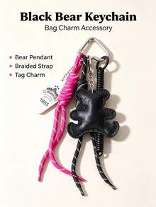 Y2K PU Bear Keychain, Vintage Style Bag Charm, Women's Car Keychain, Maximalist Packaging Decoration. Woven Tassel Bag Charm, Acrylic Tag Accessory, Vintage Sweet & Cool Bag Decoration, Gift For Women, Birthday, Holiday Gift. - Multicolor - View 9