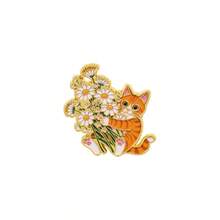 Cute Kitten Holding Flower Bouquet Lapel Enamel Pins And Brooches Badge Pins For Backpacks Bags Backpack Cool Decoration Friend For Gifts - Multicolor - View 11