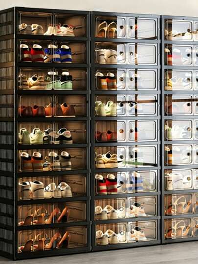 GOLDSNAKE Scarpiera pieghevole senza montaggio, scarpiera, contenitore per scarpe in plastica antipolvere, scatole per scarpe, scaffale portaoggetti per la casa, corridoio e ingresso