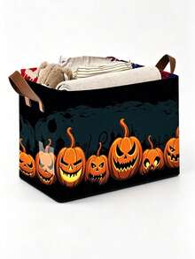 Halloween Style, Rectangular Pumpkin Bat Print, Dual Handle Storage Organizer Bin For Toys Blankets Books, Home Party Living Room Autumn Season. - Multicolor - View 14