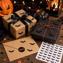 96/192pcs Halloween Bat Stickers, Mini Cute Black Decals, Suitable For Crafts, Self-Adhesive Vinyl, Halloween Gift Bags And Envelope Seals, Easy To Peel And Stick, Cute Black Spooky Bats - Multicolor - View 6