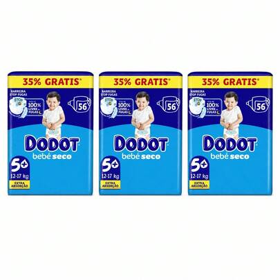 Dodot Bebé-Seco Mărimea 5+ (12–17 kg) – Pachet de 3 ambalaje, 168 scuturi în total
