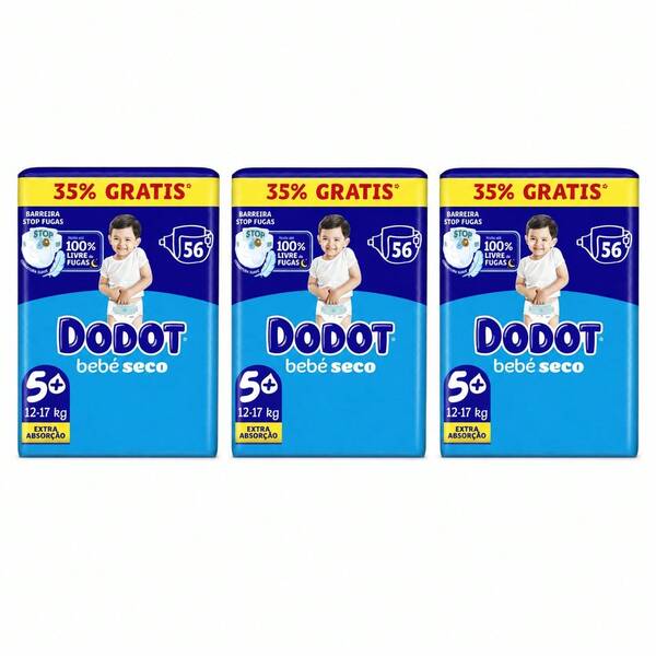 Dodot Pannolini Bebé-Seco Taglia 5+ (12–17 kg) – Confezione da 3 Pacchetti, 168 Pannolini in Totale